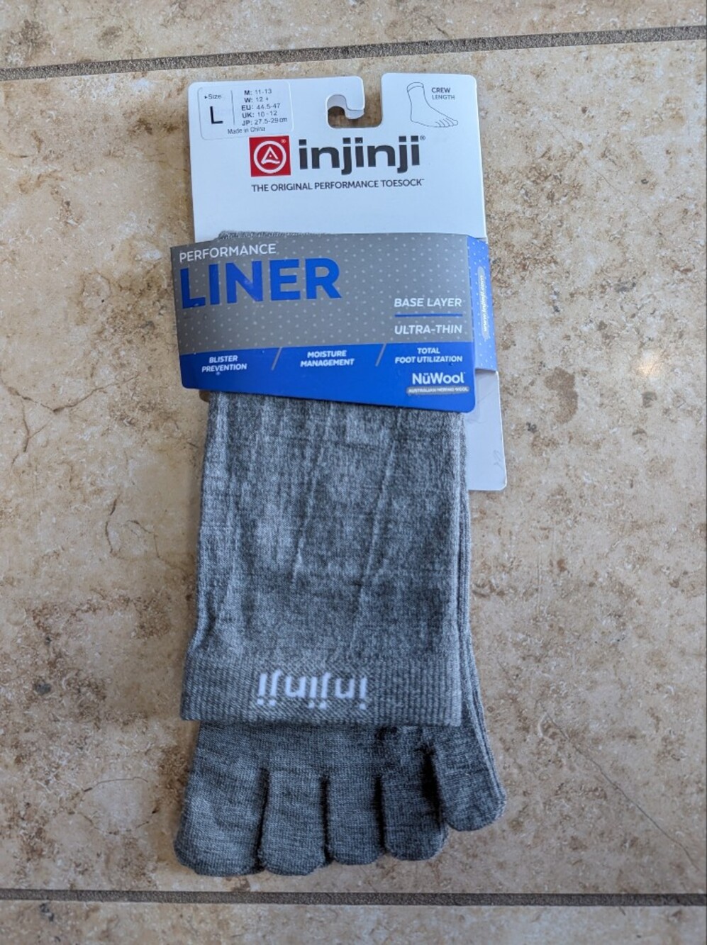 Injinji Liner Wool Crew Toe Socks Performance Liner Base Layer Ultra-Thin Large